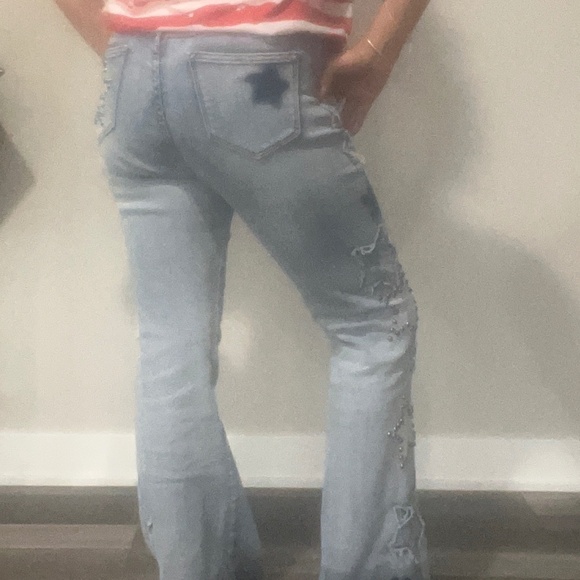 OLi and Hali 4th of July Be Your Own Star Wide Leg Flare Jeans Flare Pants SR16 - Picture 8 of 8